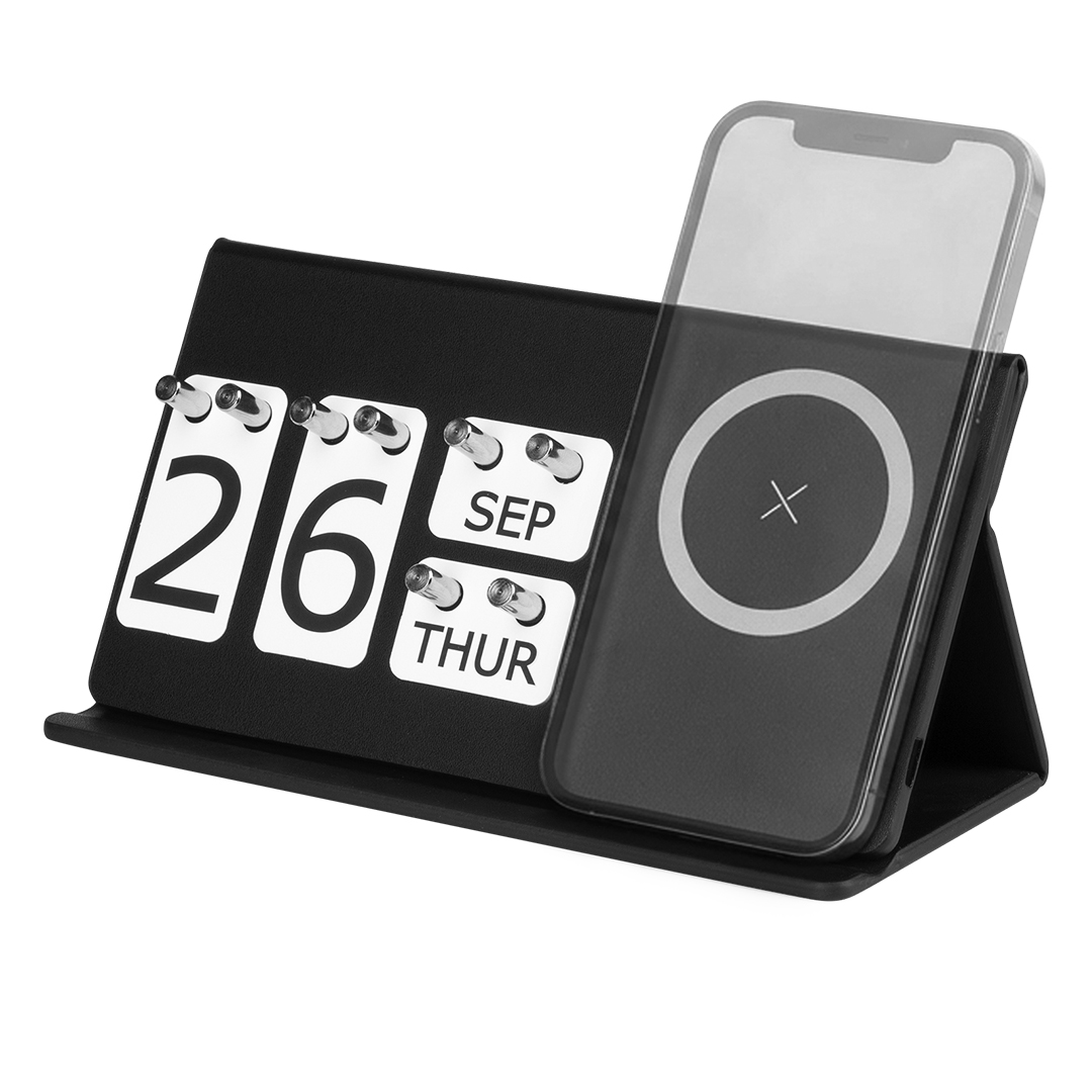 Magnetic perpetual desk calendar and wireless charger, 15W