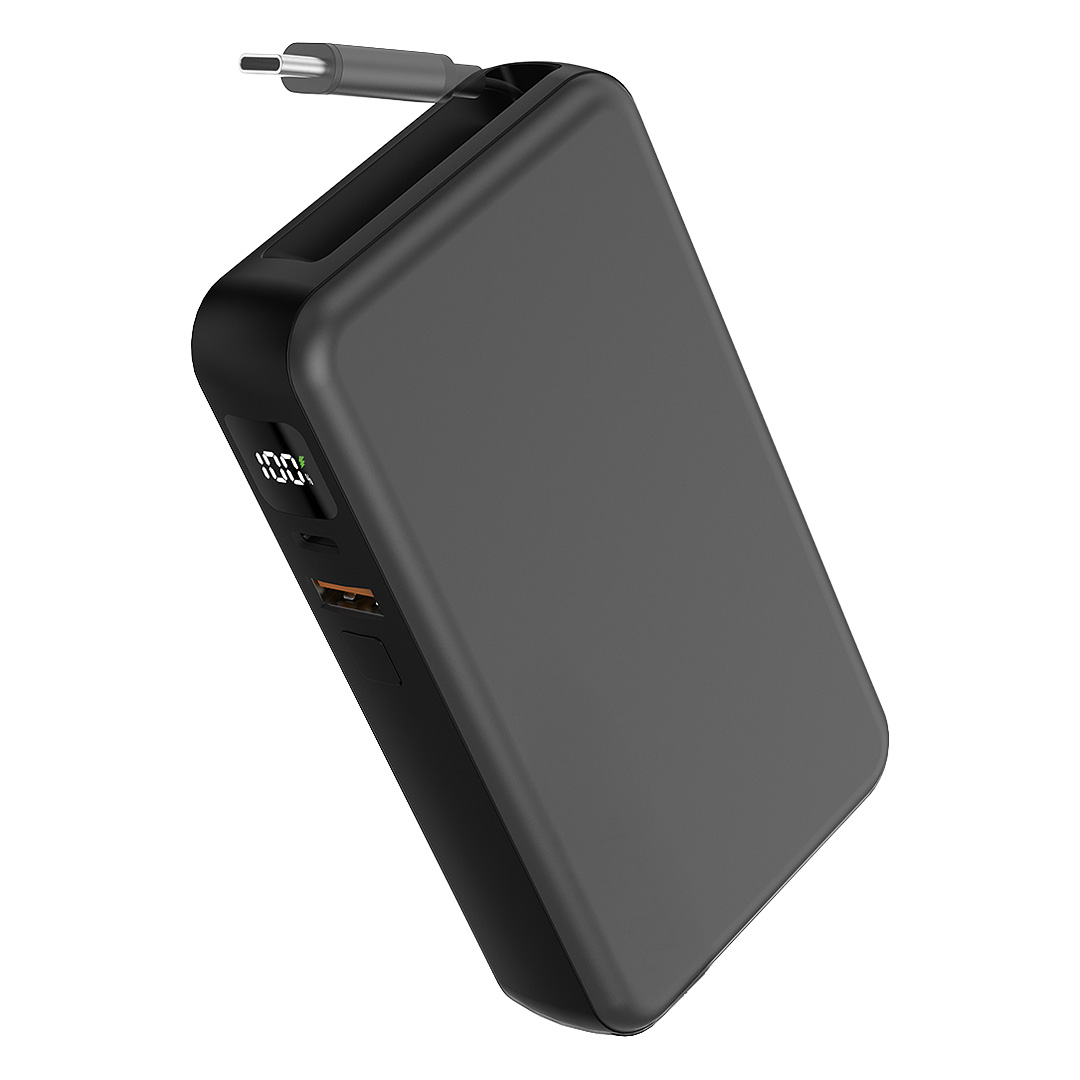 Power bank, 10.000 mAh, with retractable cable